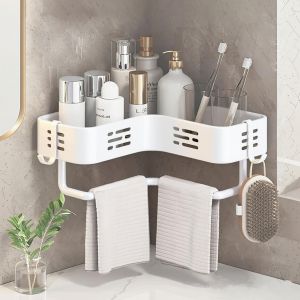 Etagere Douche sans Percage &Eacute;paissi Etagere Angle Murale avec 2 Crochets Rangement et Organisation de la Salle de Bain Shampoing Douche pour Nettoyant Bouteille &agrave; Condiments (Blanc) - Neuf