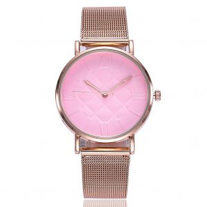 Montre-Bracelet A Quartz Vansvar Pour Femme, Bracelet En Maille, Cadran Rond (Rose) - Neuf