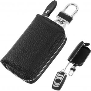 Étui Porte-Clé Voiture En Cuir Véritable,Pochette De Protection À Distance Avec Crochet En Métal Et Fermeture Éclair Pour Hommes - Neuf