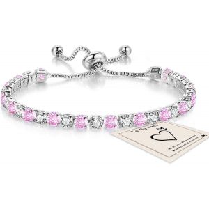Bracelet Argent Tennis Flash 5a Zircon Cristal Bracelet R&eacute;glable Bracelet Avec Carte Cadeau Pour Amis M&egrave;re Femme - Neuf