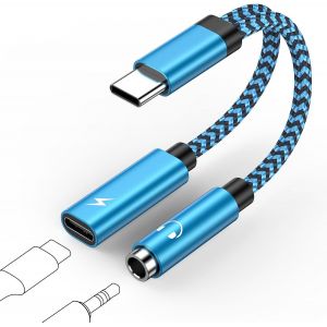 LORANKA-Adaptateur et chargement USB C vers jack 3,5 mm pour casque - Bleu - Neuf