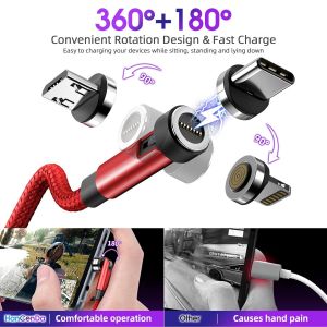 C&acirc;ble Magn&eacute;tique 3a [1m+2m+3m] Chargeur Magn&eacute;tique En Nylon Tress&eacute; Charge Rapide Usb C Magn&eacute;tique Transfert De Donn&eacute;es Avec Micro Usb Type C Magnet Adapter Pour Smartphone-Rouge - Neuf