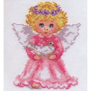 Kit Point De Croix Compt&eacute; "Petit Ange" 12x14 Cm - Neuf