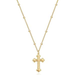 Kal-Chaîne Pour Femme En Or Avec Pendentif En Forme De Croix - Hypoallergénique - Plaqué Or 18 Carats - Bijou Fantaisie Pour Femmes Et Filles - Neuf
