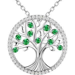 Kal-Collier Arbre De Vie En Argent Sterling 925, Collier Arbre De Vie En Zirconium Vert, Avec Boîte Cadeau, Collier Arbre De Vie Femme, Pendentif Arbre De Vie, Convient Aux Femmes - Neuf