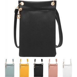 RFCBC-Petit sac à bandoulière en cuir synthétique souple pour téléphone portable, sac à main léger pour un usage quotidien ou les voyages, Noir , 19cm*12.5cm*1cm - Neuf
