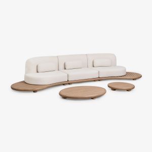 Ensemble De Jardin Avec Canap&eacute; Modulaire Droit 3 Pi&egrave;ces Et 2 Tables Basses En Bois D'acacia Gerard Acacia Marron Clair - Neuf