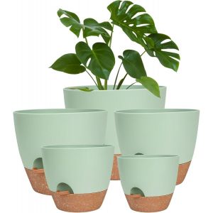 ERYI-Lot De 5 Pots De Fleurs Ronds Avec Soucoupe - En Plastique - Avec Système D'Irrigation - Pot De Fleurs Ronds Pour Orchidées - 18/16,5/15,5/14/12,5 Cm - Neuf
