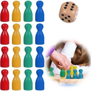 Mdy-16 Pc Pions De Jeu, Pions En Bois, Dés En Bois, Pions En Bois Pour Jeu De Société, Set De Pions, Pions Pour Jeu De Halma, Pions Pour Jeu De Fléchettes (Multicolore) - Neuf