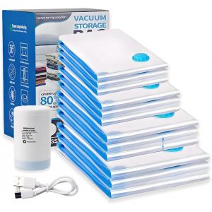 Pompe Électrique et Sac de Rangement Sous Vide,12PCS-3L 3M 3S 3XS,Housse Vêtement Aspirateur pour Literie,Vêtements,Couettes,Matelas et Voyages - Neuf