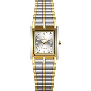 Montre Couple Acier Inoxydable: Bracelet Montre Couple Rectangulaire Analogique Quartz 3atm Etanche Echelles Diamant-Cadeau Couple Anniversaire St Valentin.[J619] - Neuf