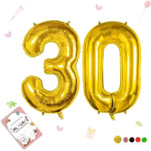 Ballons Anniversaire 30 Ans - 101Cm - Ballon Chiffre 0-9 10-19 20 30 40 50 60 70 80 90 100 Or, Gonflable Grand H&eacute;lium Mariages Party Et Happy Birthday F&ecirc;te Decoration - Neuf