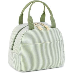 Bo&icirc;te &Agrave; D&eacute;jeuner Isol&eacute;e Pour Femmes Sac &Agrave; D&eacute;jeuner R&eacute;utilisable En Velours C&ocirc;tel&eacute; Sac &Agrave; Main &Eacute;tanche Glaci&egrave;re Thermique Sac &Agrave; D&eacute;jeuner Grande Capacit&eacute; (Rayures Vertes) - Neuf