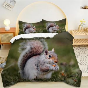 Housse De Couette X L'herbe Verte, &iquest;&iquest;Cureuil Brun Parure De Lit Personnes Microfibre Doux Respiran Housse Couette Avec Fermeture &iquest;&iquest;Clair, Ensemble De Literie Avec Taie D'oreillers - Neuf