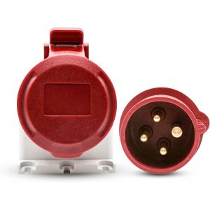 Industrial Prise Femelle Industrielle et Prise M&acirc;le Industrielle 16A CEE 4 Broches 3 P + T 380V Etanche IP44 pour Rallonge Electrique, Camping Car Usage Int&eacute;rieur et Exterieur - Neuf