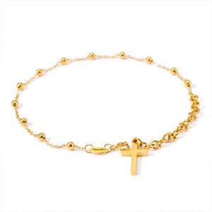 Eryi-Bracelet Croix En Acier Inoxydable Bracelet De Bonne Foi Avec 12 Perles Pour Femme Fille Bijoux Cadeau Thanksgiving Jour Anniversaire Anniversaire Noël (Or/Argent) - Neuf