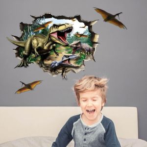 ERYI-Stickers Muraux 3D Dinosaure Sticker Mural Forêt Primitive Dinosaures Stikers Murals Autocollant En Vinyle À Décoller Et À Coller Autocollants Décoratifs - Neuf