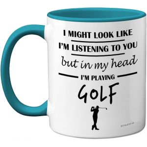 Eryi-Tasse En Céramique De Qualité Supérieure Avec Poignée Bleu Clair « In My Head I'm Playing Golf » - Cadeau Amusant Pour Homme - Cadeau Amusant Pour Golfeurs - Idées Cadeaux Pour Amoureux - 325 - Neuf