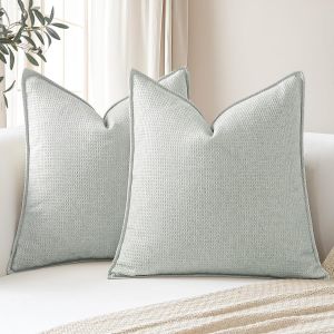CAUC-Lot de 2 housses de coussin d&eacute;coratives &agrave; carreaux doux avec bords cousus de style boh&egrave;me et rustique pour canap&eacute;, terrasse, chambre &agrave; coucher, salon (gris) - Neuf