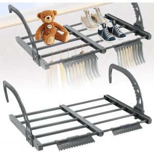 KGABERY-Séchoir À Linge Balcon Séchoir Radiateur Etendoir À Linge Pliable En Acier Au Carbone Séchoirs Sèche Linge Suspendu Pour Étendre Sécher Lessive Vêtements Mouillées (Longueur: 32-55 Cm) - Neuf