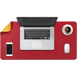 KALANKA-Sous-Main Bureau, Tapis de Bureau, Tapis de Clavier et Souris, Tapis de Portable, Pad Écriture, Mouse Pad XL, pour Bureau/Maison/Gaming, Double Face en Cuir PU 70 x 35cm (Rouge/Jaune) - Neuf