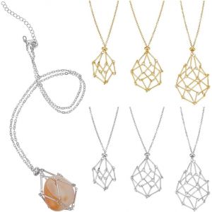Kal-3 Taille Porte De Pierre Cristal 6pcs Support De Cage En Cristal Collier En Acier Inoxydable Support De Pierre Vide Support De Pendentif Cage Pour Fête Des Mères Collier Femmes, Or/Argent - Neuf