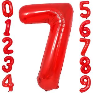 SJZG-Ballon Rouge Num&eacute;ro 7, 40 Pouces Feuille D'H&eacute;lium Ballons D'Anniversaire Ballons En Mylar Pour Enfants Femmes Hommes Anniversaire Mariage Anniversaire Fian&ccedil;ailles D&eacute;corations De F&ecirc;te Du Nouvel A - Neuf