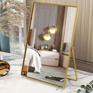 Miroir De Maquillage Ovale Doré Avec Cadre En Métal - Portable, Unilatéral, Orientable - Pour Vanité, Commode, Salon, Chambre À Coucher, Bureau - Neuf