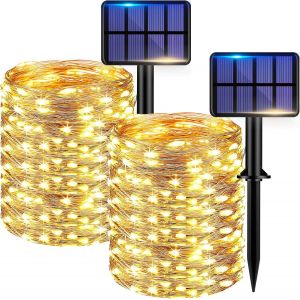 JGD-Guirlande Solaire Exterieur [Lot de 2], Totale 44M 440LED Lumineuse Ext&eacute;rieur, 8 Mode &Eacute;tanche Guirlande Led Exterieur pour Jardin Arbre Terrasse Mariage No&euml;l Cour Maison F&ecirc;te D&eacute;cora Blanc Chaud - Neuf