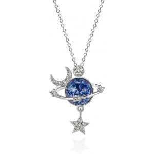 Kal-Collier Pierre De Lune Pour Femme, Collier Pierre De Lune, Collier Plan&egrave;te, Collier Lune &Eacute;toile Planete, Collier Planete, Collier Femme, Collier De Lune, Pendentif Argent, Pour Dames Maman - Neuf
