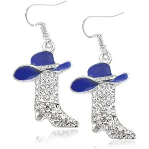 Kal-Boucles D`Oreilles En Strass De Bottes Western Pour Femmes, Chapeau En Émail Boucles D`Oreilles Pendantes Bohémiennes De Cowboy, Accessoires De Bijoux Western Pour Femmes - Neuf