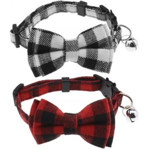 Chenquansarl-Lot De 2 Colliers Pour Chien Avec Clochette Et Noeud Papillon - Doux Et Confortable - Boucle R&eacute;glable - Rouge Et Gris - Taille M - Neuf