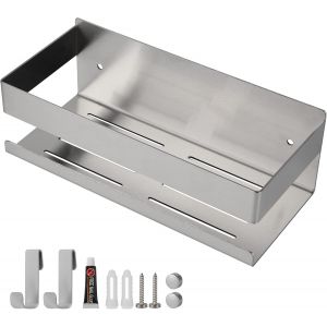 Étagère Douche Murale Etagere Salle de Bain avec 2 Crochets Acier Inox Serviteur de Douche Sans Perçage Étagère de Rangement Douche Support Douche Serviteur de Douche, Accessoire Douche Argent - Neuf
