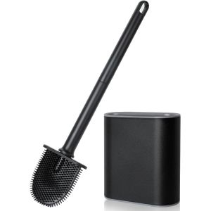 Brosse WC, Brosse Toilettes WC en Silicone pour Profondeur avec Manche en Plastique antid&eacute;rapant, Brosse Toilette Murale avec Base &agrave; Fentes d'a&eacute;ration pour la Toilette de la Salle de Bain - Neuf
