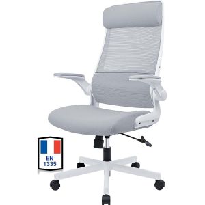Ulteronixshop-Chaise de Bureau Ergonomique, Fauteuil Bureau avec Appui-t&ecirc;te R&eacute;glable, Accoudoirs Rabattables, Support Lombaire Ergonomique, Maille Respirante, Si&egrave;ge Conforme &agrave; en 1335, Gris - Neuf
