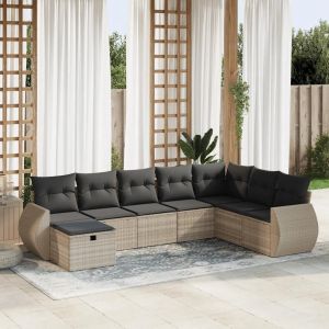 Salon De Jardin 8 Pcs Avec Coussins Gris Clair Résine Tressée - Neuf