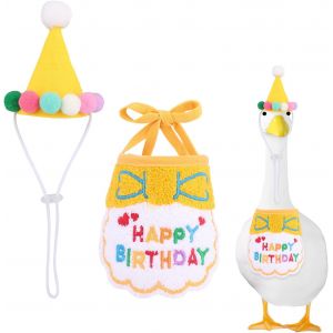 Mevronisshop-2pcs Tenues D'oie D'anniversaire, Adorables Chapeau D'anniversaire Et Bavoir D'oie Costume De Statue De Porche À Imprimé Vibrant Pour 43,18 À 58,42cm Jardin Oies Festive Décoration - Neuf