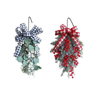 2pcs Simulation Fleur de No&euml;l en forme de Larme Porte Swag Guirlandes D&eacute;coratives, Accessoires Arc Berry la t&ecirc;te en Bas en Rotin Arc de C&ocirc;ne de Pin - Neuf