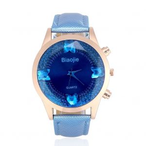 Analogique Quartz Femmes Femme Montre Pu Bande Alliage Rond Bo&icirc;tier Montre-Bracelet Bleu - Neuf