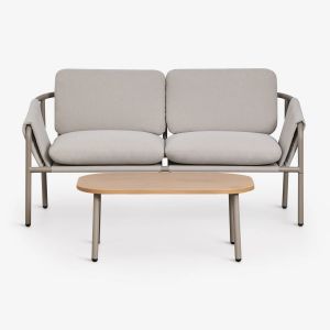 Ensemble De Jardin Avec Canap&eacute; 2 Places Rembourr&eacute; Et Table Basse En Acier Zunika Moka Brown - Neuf