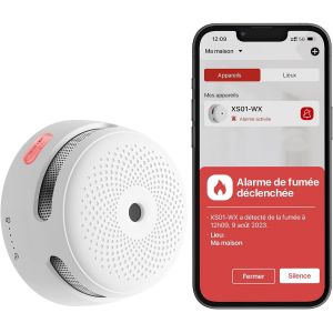 VornixorSarlshopD&eacute;tecteur de Fum&eacute;e Connect&eacute; avec Pile Rempla&ccedil;able, D&eacute;tecteur de Fum&eacute;e Wi-FI Conforme &agrave; la Norme EN14604, Notifications Via l&iquest;Application, XS01-WX, Lot de 1 - Neuf
