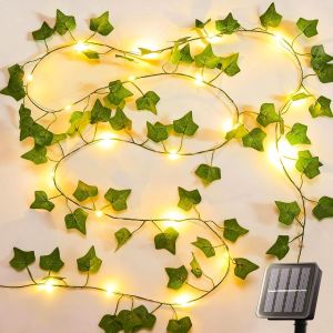 Kalanka-Guirlande Lumineuse Solaire De 10 M Avec 100 Led, 8 Modes, Guirlande De Lierre Artificiel Avec Lumi&egrave;res, &Eacute;tanche Ip65, Guirlande Lumineuse Pour No&euml;l, Balcon, Jardin, Mur, D&eacute;coration Esth&eacute;tiqu - Neuf