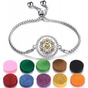 Eryi-Bracelets Pour Femmes, Réglable Bracelet Diffuseur D'huiles Essentielles Arbre De Vie En Acier Inoxydable, Aromathérapie Bijoux En Cadeaux De Précieuses (Coeur B) - Neuf