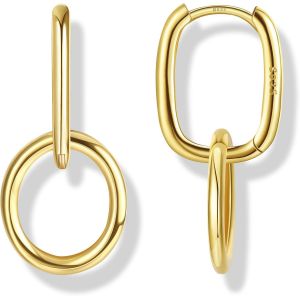 Kal-Boucles D'oreilles En Argent 925 Pour Femme Boucles D'oreilles En Plaqué Or 18 Carats Avec Breloques Boucles D'oreilles Géométriques Ovales Pour Femme Et Fille - Neuf