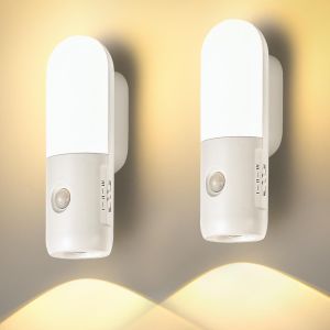 Rechargeable Night Light 2000 Mah Led Motion Detector Indoor 3000 K 4000 K 6000 K Dimmable Spot Light Automatic Detection For Hallway, Stairs, Toilets, Bedrooms, Kitchen (2 Pack) - Neuf