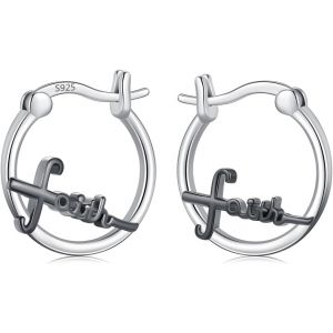 Chenquansarl-Boucles D'oreilles Religieuses En Argent Sterling 925 Avec Croix - Cadeau De Noël Ou D'anniversaire Pour Femme Et Amie, 0.62mm, Argent Sterling, Pas De Gemme - Neuf