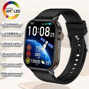 Nouveau Smartwatch Sport Gps Tracker Amoled Hommes Boussole Militaire Sports De Plein Air Bluetooth Appel Montre 2.01 Pouces Écran Hd Pour Huawei.Black Silicone. - Neuf