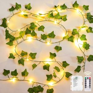 KALANKA-Guirlande Lumineuse Lierre Artificiel 10M 100 LED Plante Artificielle Feuille &agrave; Piles avec T&eacute;l&eacute;commande, 8 Modes Faux Lierre &Eacute;tanche D&eacute;coration pour Chambre Ado Salon Balcon Mariage F&ecirc;te - Neuf