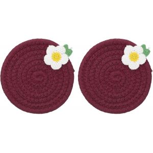 Eryi-Lot De 2 Sets De Table Ronds Tressés De 11,9 Cm Avec Fleur Pour Décoration De Ferme, Comptoirs De Cuisine, Table, Décoration D'intérieur (Rouge) - Neuf