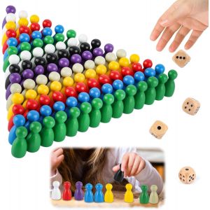 Sansh-80 Pièces Pions De Jeu En Bois Et 4 Pièces De Dés En Bois, 25 X 12mm Pions En Bois, Pions En Bois Pour Jeux De Société Pour Échecs Volants, Dames, Jeux De Société - Neuf